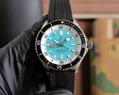 Breitling Superocean Ceramic Bezel Rubber Strap Sapphire Glass Blue Dial Watch